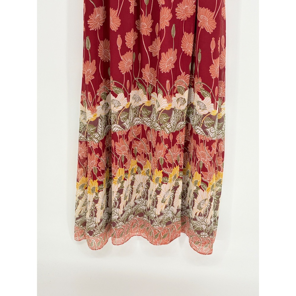 Madewell‎ Floral Poppy Maxi Dress Women 4 Red Flutter Sleeve Boho V-Neck Lined - Picture 5 of 12